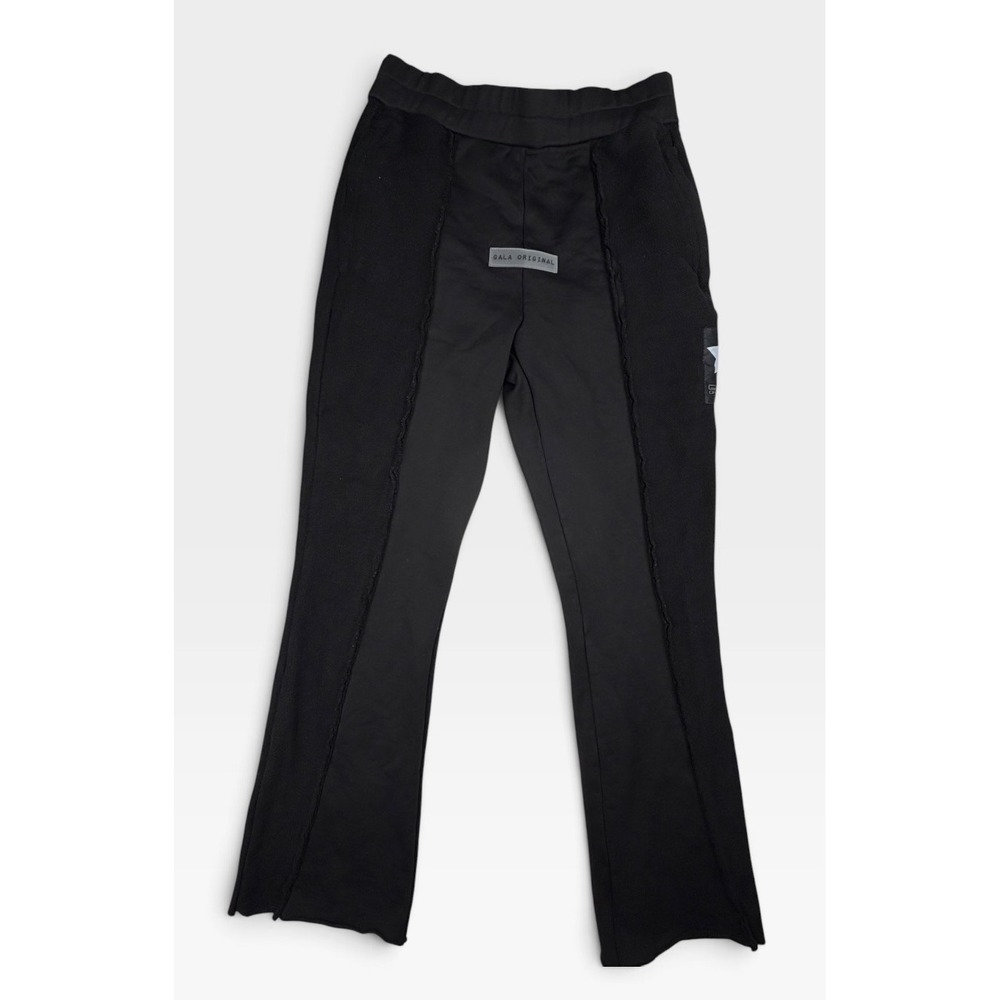 Gala Original Mens S Black Flare Sweatpants Exposed Seam Star Patch Streetwear
